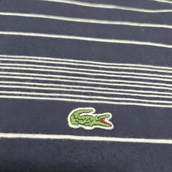 Lacoste Navy Blue Striped Polo Shirt Men’s 7 Regular Fit Crocodile - Picture 4 of 8